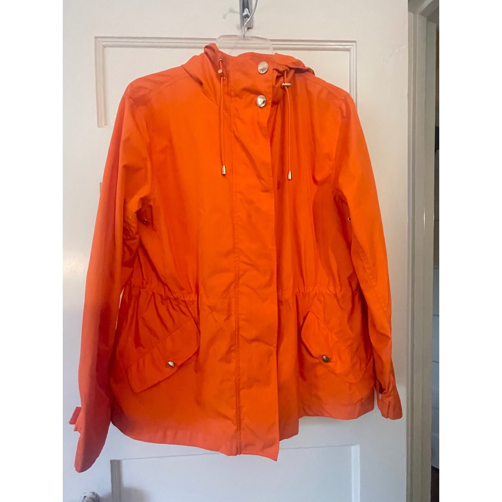 Lauren Ralph Lauren Petite L Orange Hooded Rain Jacket Windbreaker Drawstring